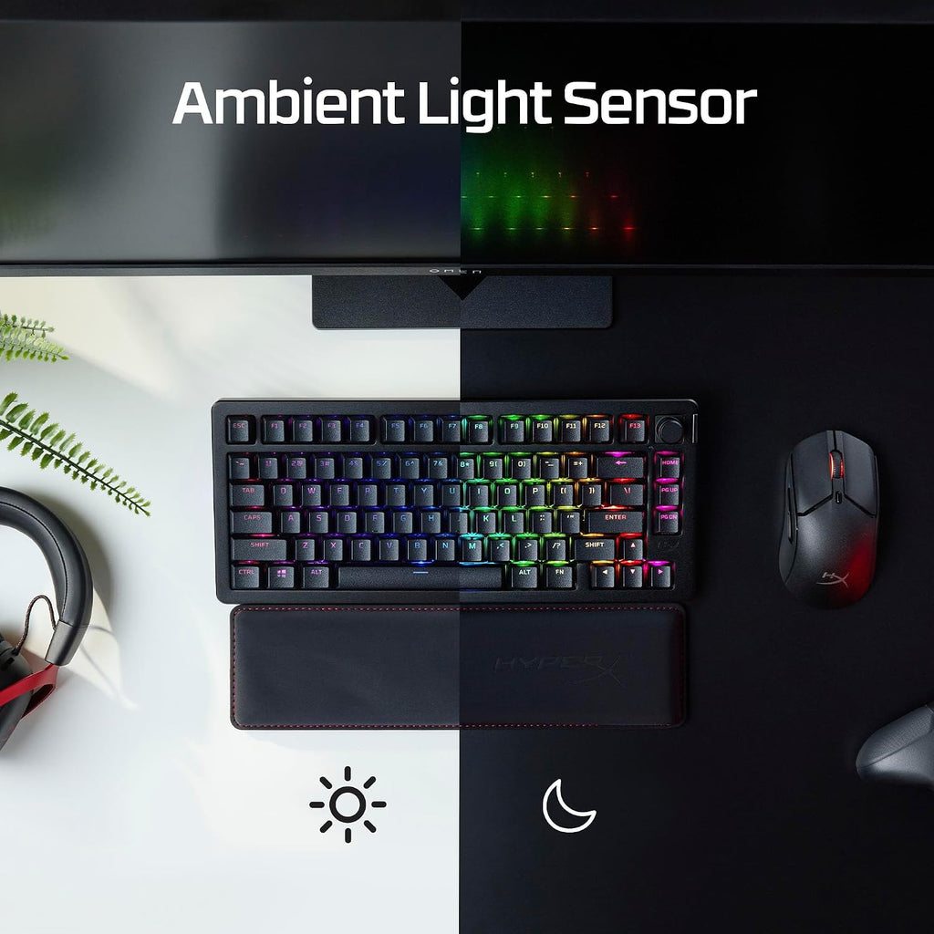 HyperX Alloy Rise 75 Wireless – Hot-Swappable 75% Mechanical Gaming Keyboard, PC, Up to 80 Hours Backlighting On, Dual Wireless 2.4GHz & Bluetooth