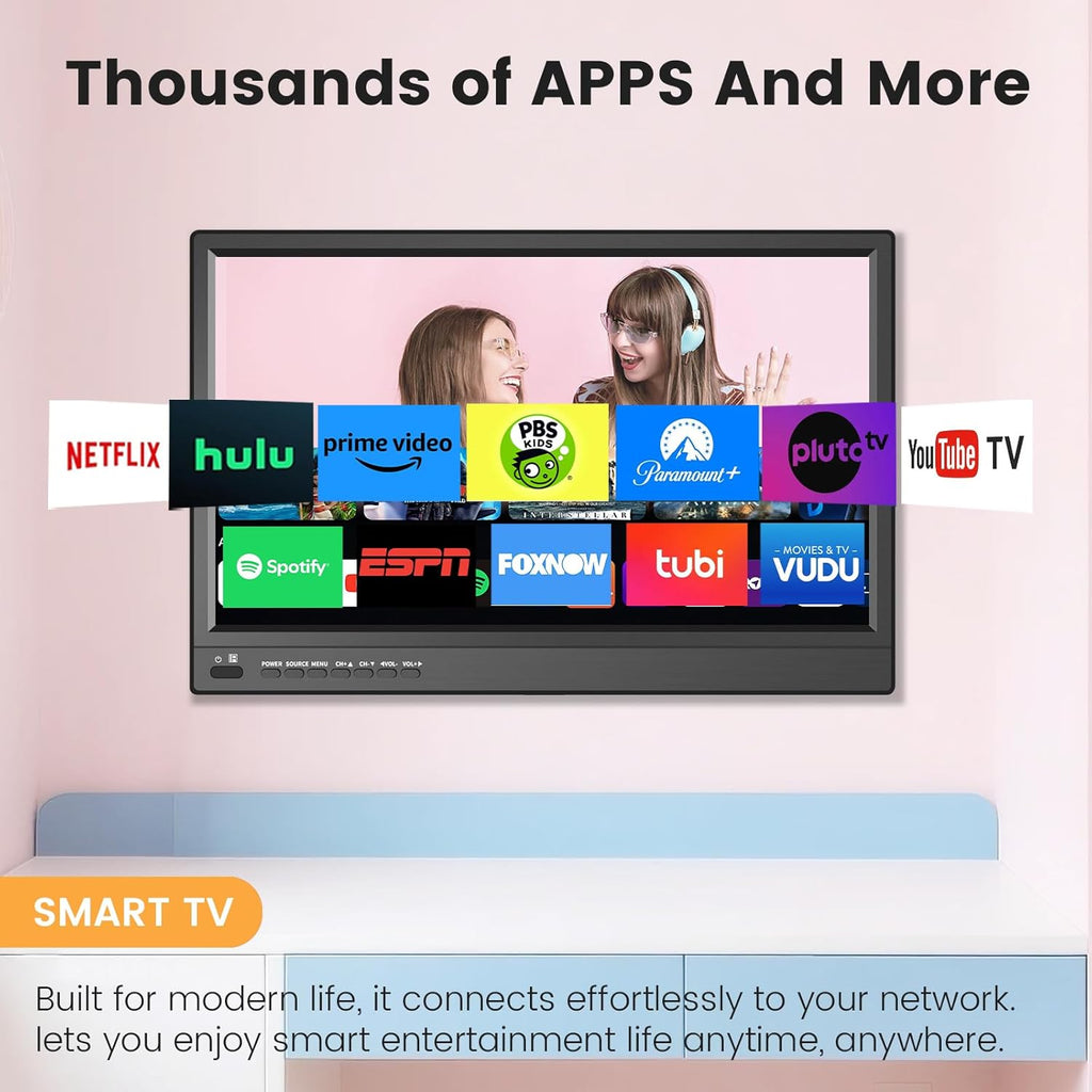 Jexiop 17inch Smart TV,Full HD 1080p LED Flat Screen with ATSC TV,with Built-in HDMI/USB-Suitable for Kitchen Kid's Room Basement or RV Camper