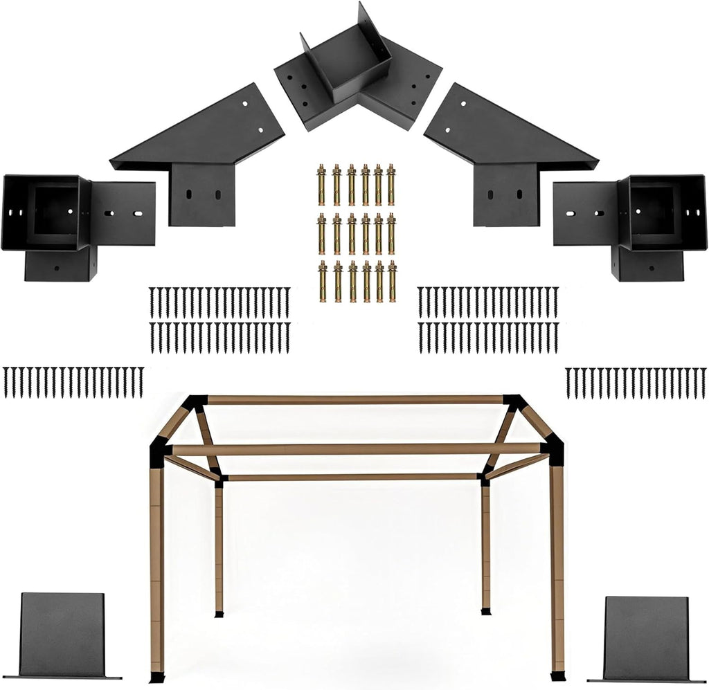 30° Slanted Pergola Whole-Set Kit for 4' x 4' Wood Pergola, Easy to Install, Weather - Resistant Bracket Kit for Carports, Gardens & More (14 Pcs)