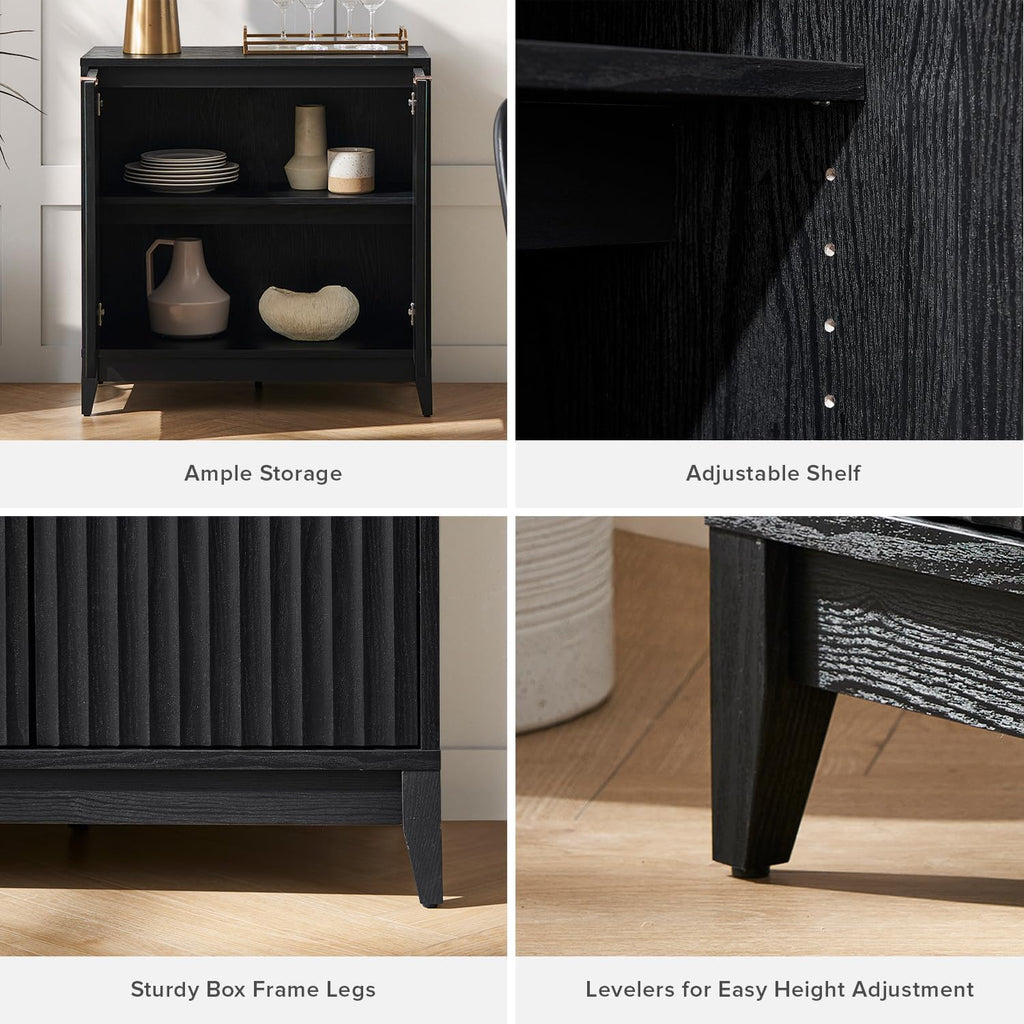 mopio Brooklyn Fluted Storage Cabinet, Modular Accent Buffet Sideboard with Adjustable Shelf, FSC Certified 50lb load Modern Farmhouse Wood Credenza for Dining, Living Room, Entryway (Black, Set of 2)