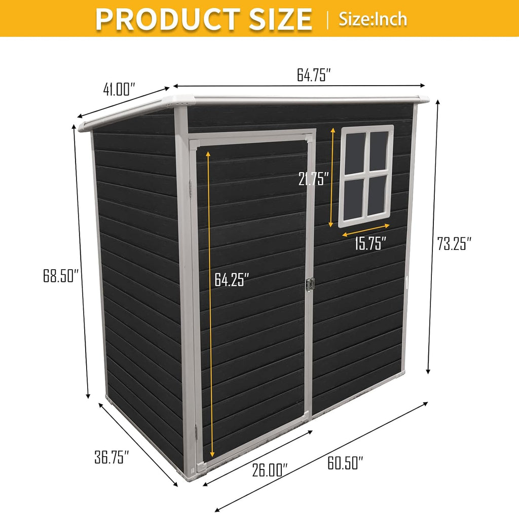 5X3 ft Outdoor Resin Storage Shed with Floor and Windows, Waterproof Plastic Garden Shed with Lockable Door and Air Vents, All-Weather Tool Sheds for Backyard, Patio, Lawn (Black)