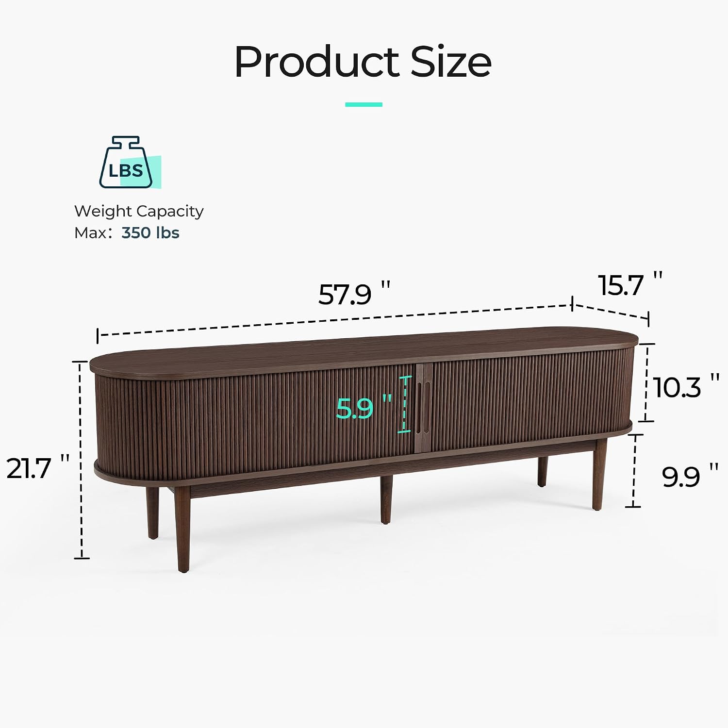 LINSY Home TV Stand for 65' TV, Mid-Century Modern 58' Entertainment Center with Sliding Tambour Door and Storage Cabinet, Cruved TV Media Console Table for Living Room, Bedroom, Walnut