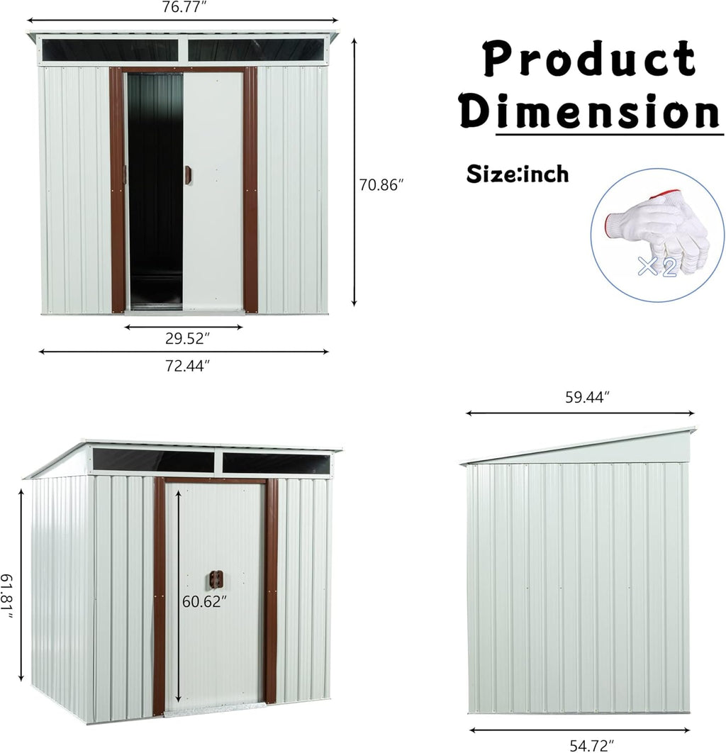 YOPTO 6×5 FT Outdoor Metal Storage Shed with 4 Integrated Punched Vents,Heavy Duty Outdoor Storage House W/Padlock and Sliding Doors,Waterpoof Resistance,Tool Sheds for Backyard Garden,Patio,White