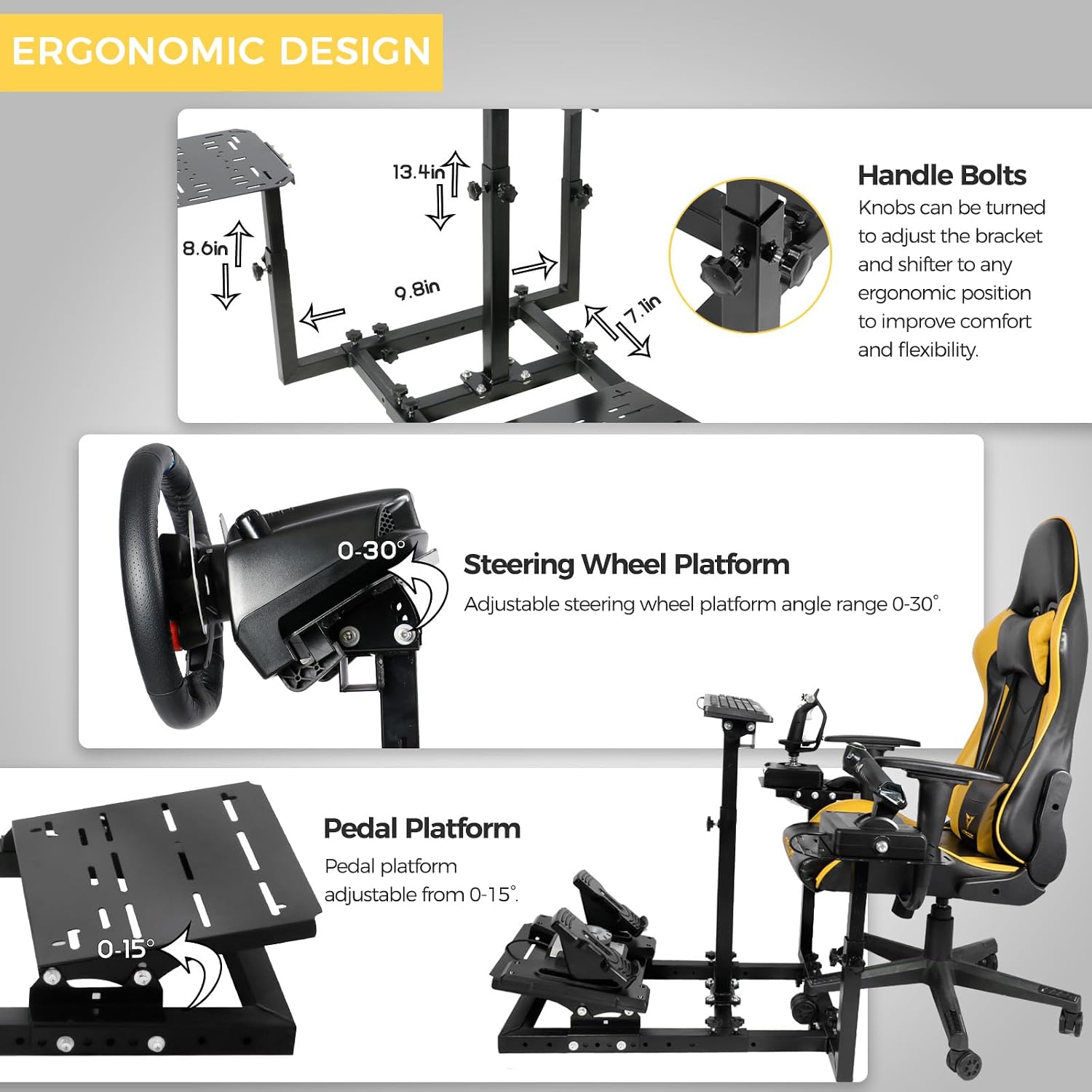 Marada Universal Flight Racing Simulator Stand, Three Axis Adjustable, And Hold Mouse and Keyboard, Fit for Thrustmaster,for Logitech,for Honeycomb,the Fight Sim Cockpit Electronic Device Not Included