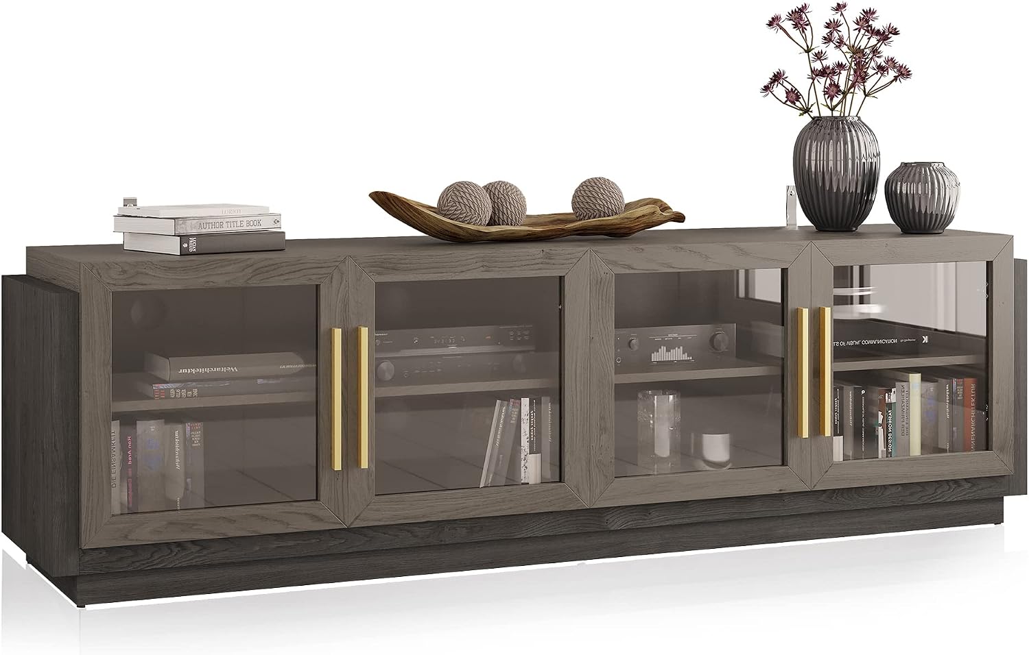 BELLEZE 70' TV Stand for TVs up to 75', Modern TV Cabinet & Entertainment Center with Shelves, Wood Storage Cabinet for Living Room or Bedroom - Brixston (Brown)