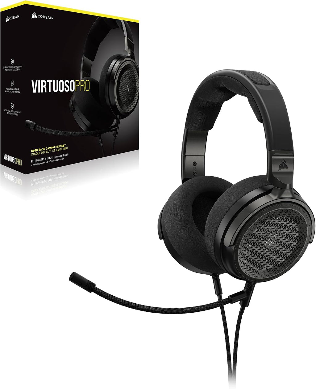 Corsair Virtuoso PRO Wired Open Back Gaming Headset - Detachable Uni-Directional Microphone - 50mm Graphene Drivers - 20Hz-40 kHz Frequency Response - Carbon
