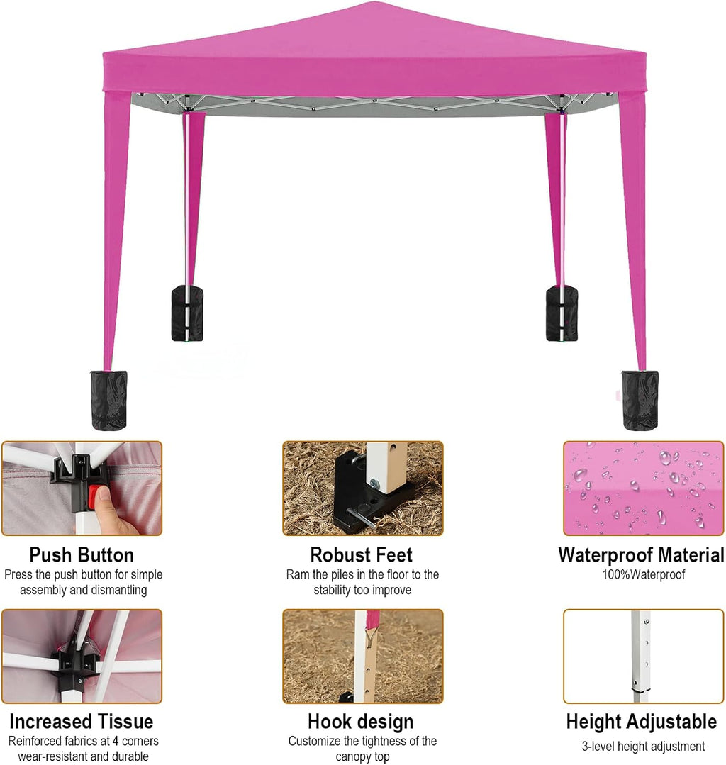 10x10 Pink Pop Up Canopy Tent with 4 Removable Sidewalls Commercial Heavy Duty Canopy All Weather Waterproof Outdoor Canopy Wedding Tents for Parties Gazebo with Carry Bag and Sandbags