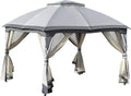 10' x 12' Outdoor Gazebo, Patio Gazebo Canopy Shelter w, Double Vented Roof, Zippered Mesh Sidewalls, Solid Steel e, Grey