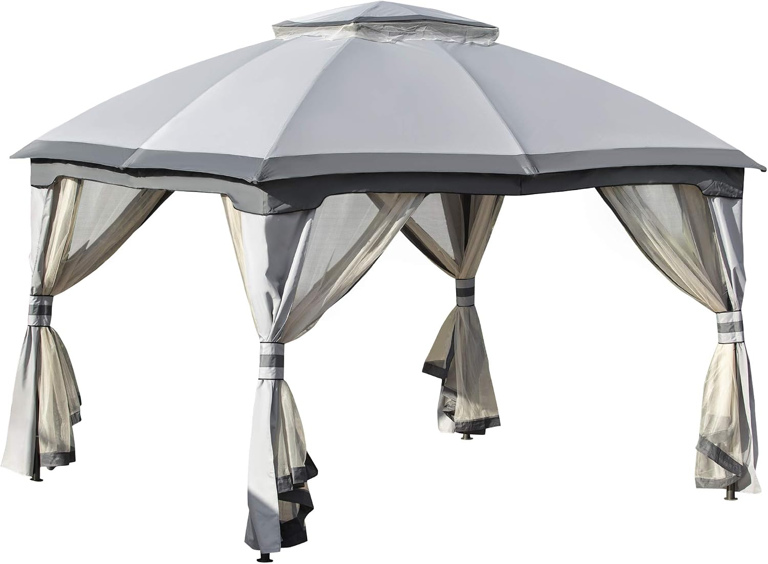 10' x 12' Outdoor Gazebo, Patio Gazebo Canopy Shelter w, Double Vented Roof, Zippered Mesh Sidewalls, Solid Steel e, Grey