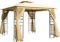 Outsunny 10' x 10' Metal Patio Gazebo, Double Roof Outdoor Gazebo Canopy Shelter with Tree Motifs Corner Frame and Netting, for Garden, Lawn, Backyard, and Deck, Beige