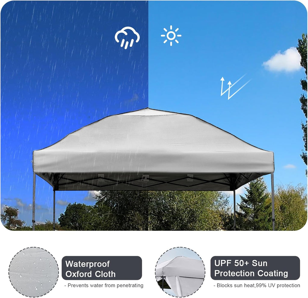 10x10 Pop Up Canopy Tent with 2 Sidewalls, Easy Up Canopy Outdoor Party Sun Shade Tent Portable Gazebo for Beach Camping Events with Carry Bag and 4 Sand Bags