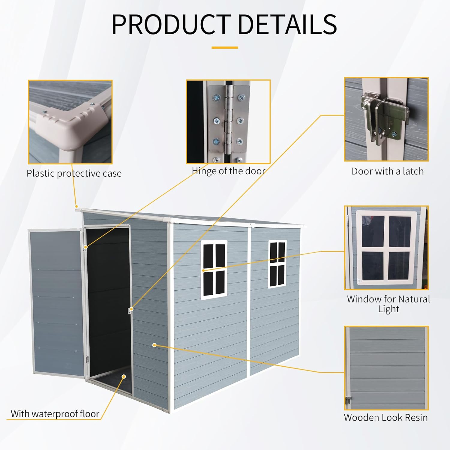 4x8 ft Outdoor Resin Storage Shed with Floor and 2 Windows, Waterproof Plastic Garden Shed with Lockable Door and Air Vents, All-Weather Tool Sheds for Backyard, Patio, Lawn (Grey)