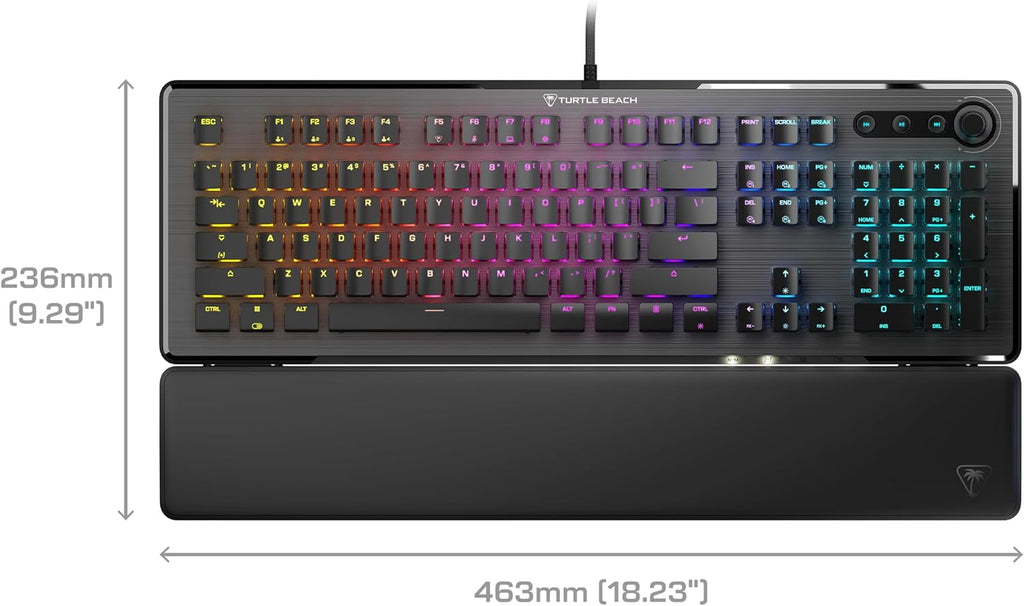 Turtle Beach Vulcan II – Full-Size PC Gaming Keyboard, Titan II Mechanical Switches, Customizable RGB Illuminated Keys, Detachable Palm Rest, Media Controls, Aluminum Top Plate, Numpad – Black