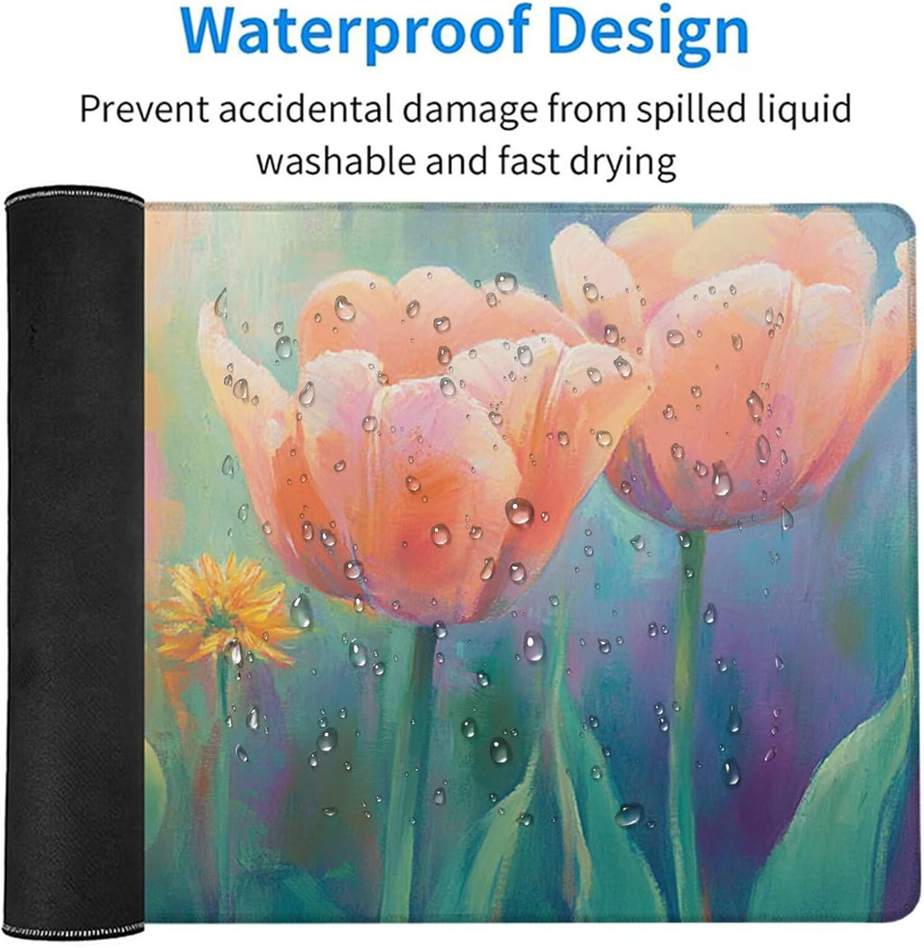 Flower Mouse Pad, Gaming Mouse Pad 60x32in, Desk Mat with Stitched Edges, Large Mousepad Waterproof, Gaming Accessories Keyboard Mat, Office Desk Accessories, for Gamer Computer Office, Pink N-6061