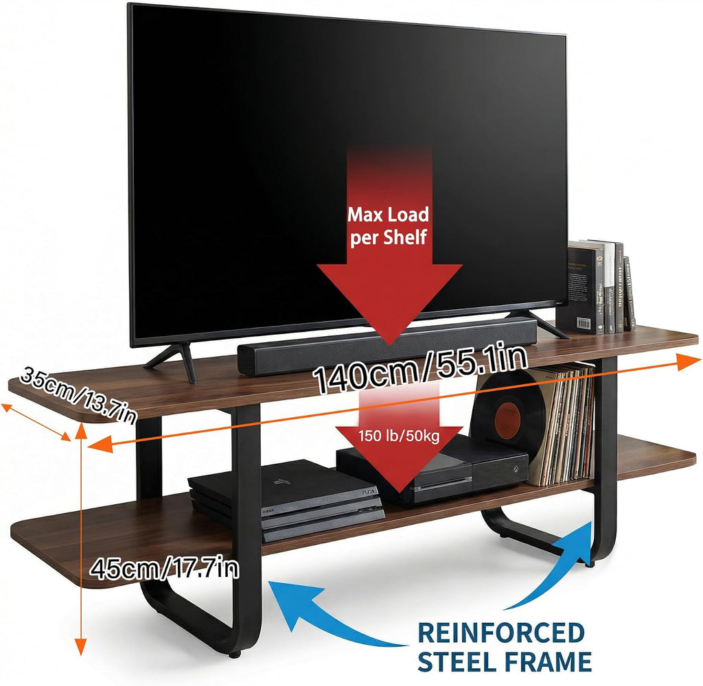 Welnow Walnut TV Stand for 65' TV, Mid Century Modern Entertainment Center with 2-Tier Open Shelves, Versatile Modern TV Console & Table for Living Room & Gaming
