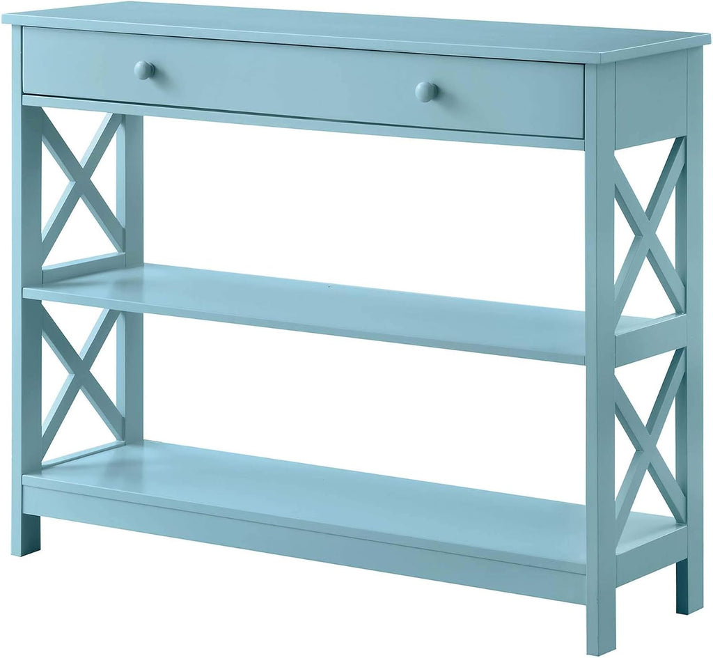 Convenience Concepts Oxford 1-Drawer Console Table 39.5' - Farmhouse Sofa Display with Storage Shelf For Living, Family, & Dining Room, Modern Entryway Hall Table for Kitchen, Bedroom, Sea Foam Blue