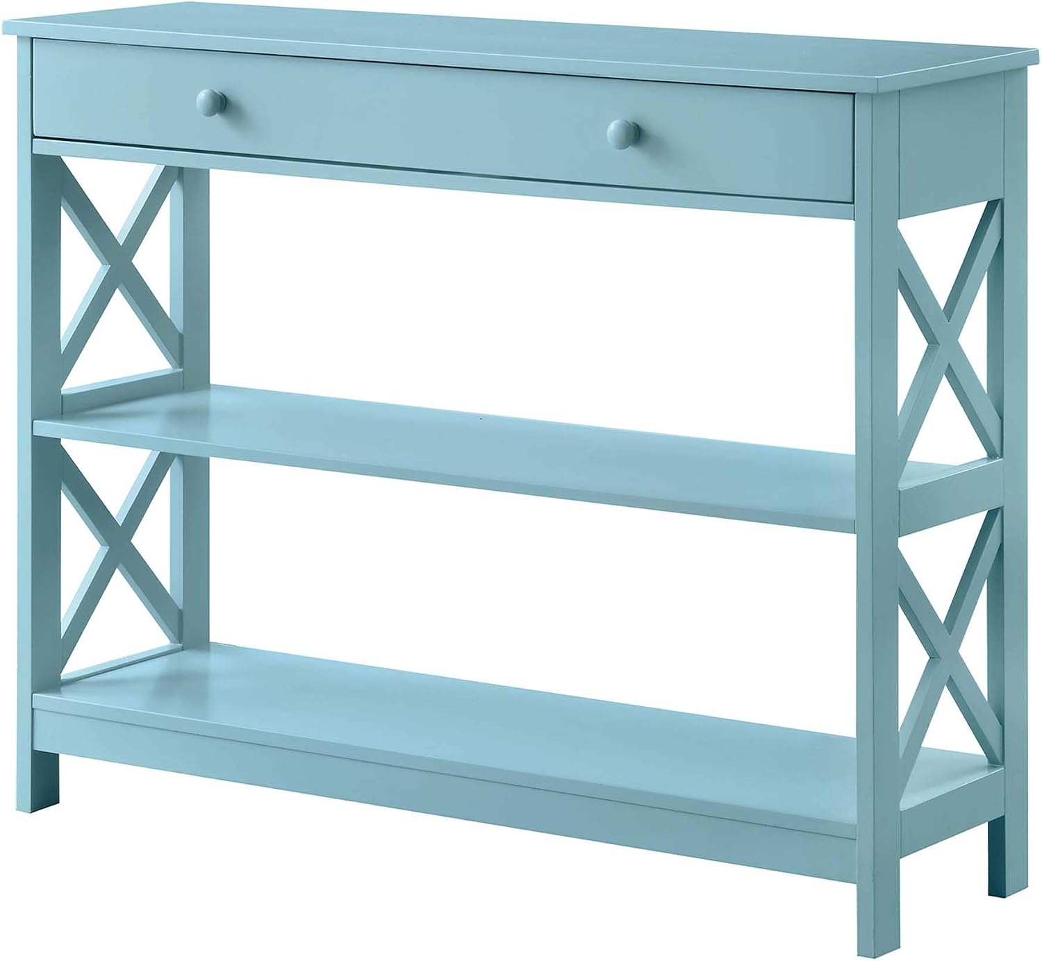 Convenience Concepts Oxford 1-Drawer Console Table 39.5' - Farmhouse Sofa Display with Storage Shelf For Living, Family, & Dining Room, Modern Entryway Hall Table for Kitchen, Bedroom, Sea Foam Blue