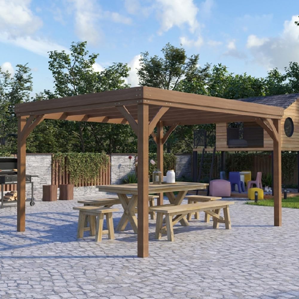 12 x 10 ft Wood Pergola Quality Solid Wood Gazebo Pavilion for Backyard Deck Patio Outdoor Pergola Grape Trellis Grill Gazebo, Strong Sturcture,Snow and Wind Supported(Brown)