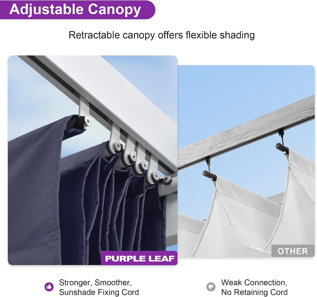 PURPLE LEAF Pergola Retractable Canopy White Patio Metal 10'X 10' Pergola for Backyard Deck Garden, Navy Blue
