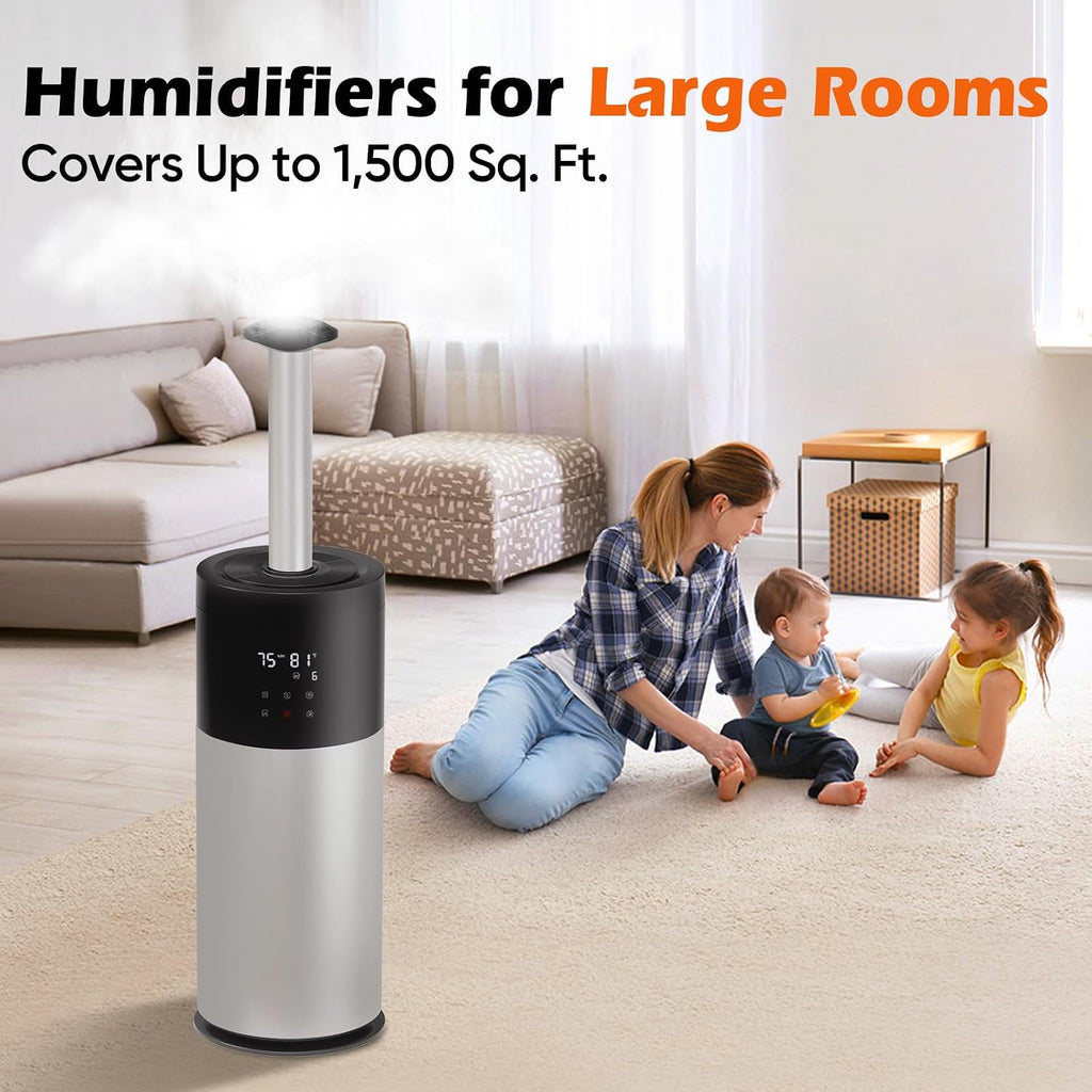 Large Room Humidifier 16L/4.2Gal - Whole House Ultrasonic Cool Mist for Home 1500 sq.ft, Bedroom Use with Extension Tube & Night Light