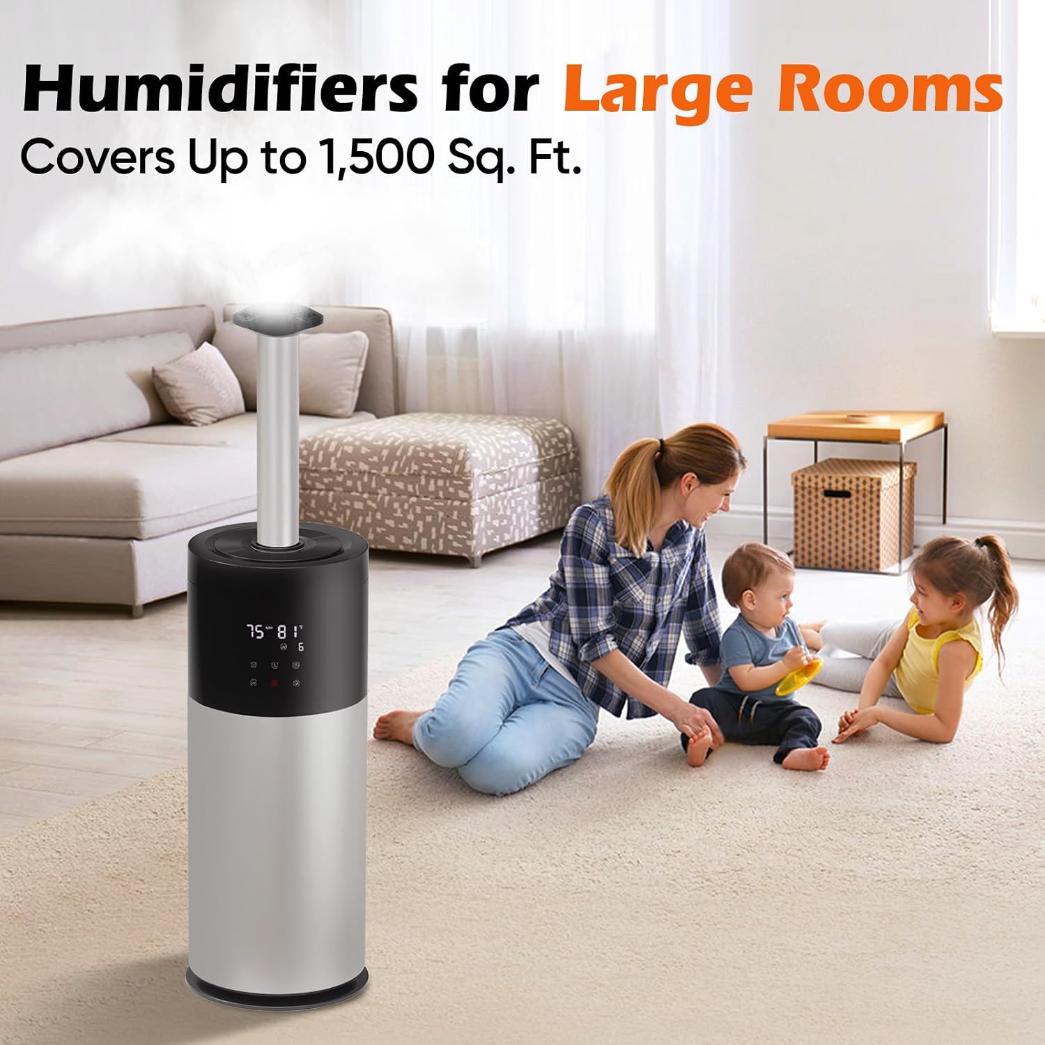 Large Room Humidifier 16L/4.2Gal - Whole House Ultrasonic Cool Mist for Home 1500 sq.ft, Bedroom Use with Extension Tube & Night Light