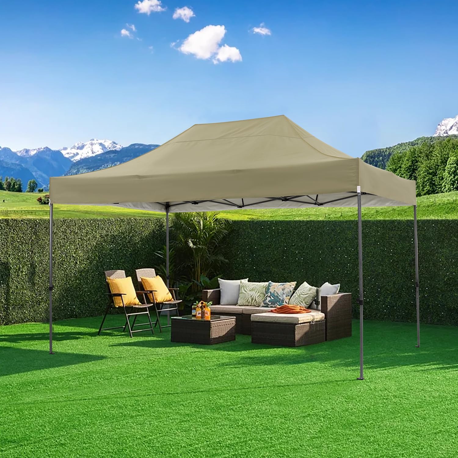 COBIZI 10x15 Pop Up Canopy Without Sidewall,Heavy Duty Canopy UPF 50+ All Season Wind Waterproof Commercial Outdoor Wedding Party Tents for Parties Gazebo with Carry Bag(10 x 15 ft Khaki)