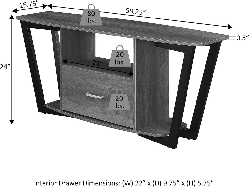 Convenience Concepts Graystone TV Stand 59.25' - Modern Entertainment Center for TVs up to 65', Industrial Media Console with Storage Drawer & Shelves for Living & Family Room, Cherry/Black