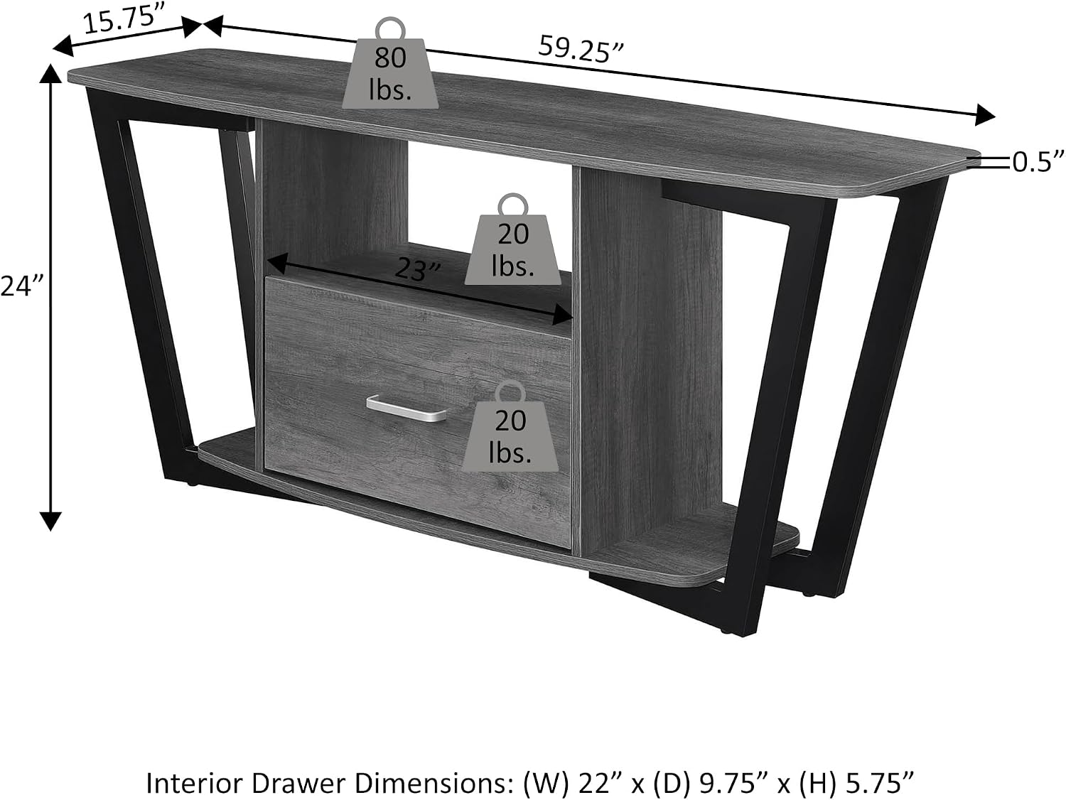 Convenience Concepts Graystone TV Stand 59.25' - Modern Entertainment Center for TVs up to 65', Industrial Media Console with Storage Drawer & Shelves for Living & Family Room, Cement/Black