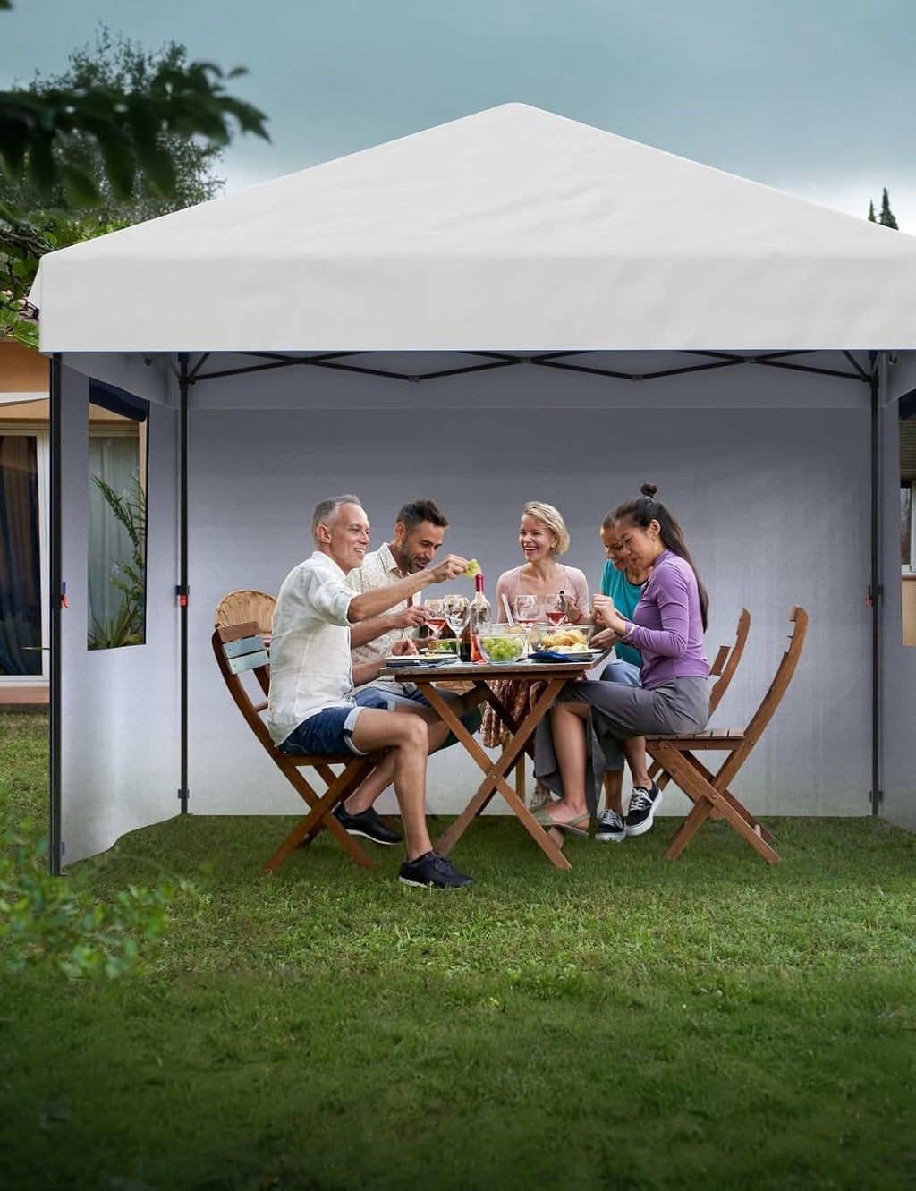 10x10 Pop Up Canopy Tent with 3 Sidewall - One-Button Instant Setup, Heavy-Duty 210D Oxford Fabric & Rust-Proof Frame - 3 Adjustable Heights, Roller Bag, 4 Sandbags - UV Protection for Beach, Party