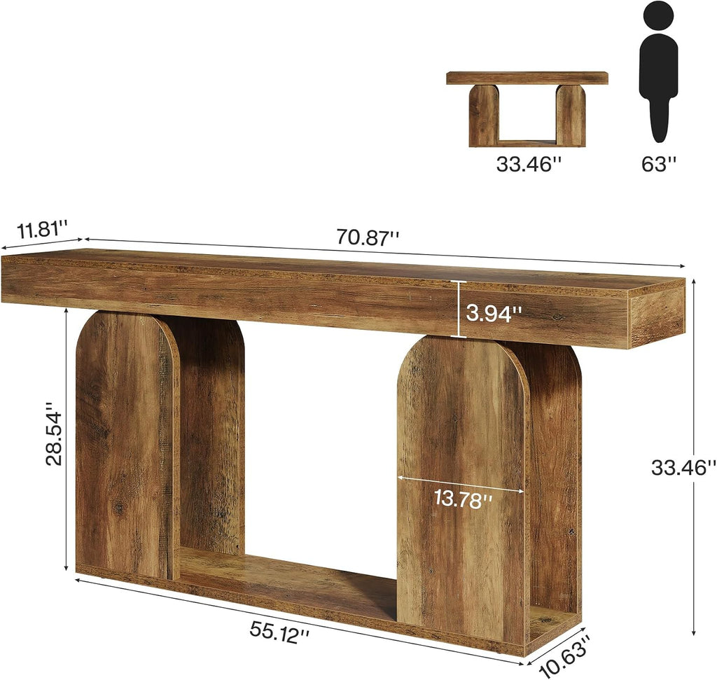 Tribesigns 70.9-Inch Extra Long Sofa Table, Farmhouse Console Tables with Wood Frame and Storage Shelf, 2-Tier Wood Table Behind Couch for Living Room, Hallway, Foyer, Vintage Brown