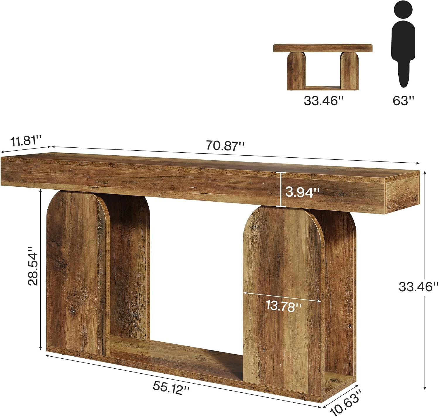 Tribesigns 70.9-Inch Extra Long Sofa Table, Farmhouse Console Tables with Wood Frame and Storage Shelf, 2-Tier Wood Table Behind Couch for Living Room, Hallway, Foyer, Vintage Brown