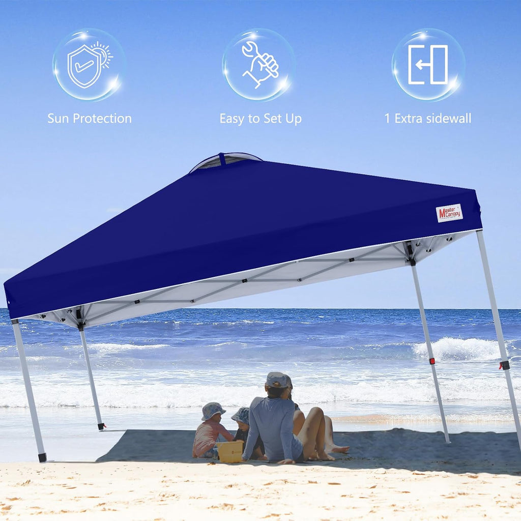 MASTERCANOPY Durable Pop-up Canopy Tent with 1 Sidewall (10'x10',Dark Blue)