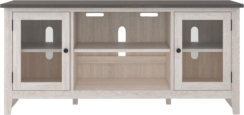 Signature Design by Ashley Dorrinson Farmhouse TV Stand with Fireplace Option, Fits TVs up to 58', Whitewash