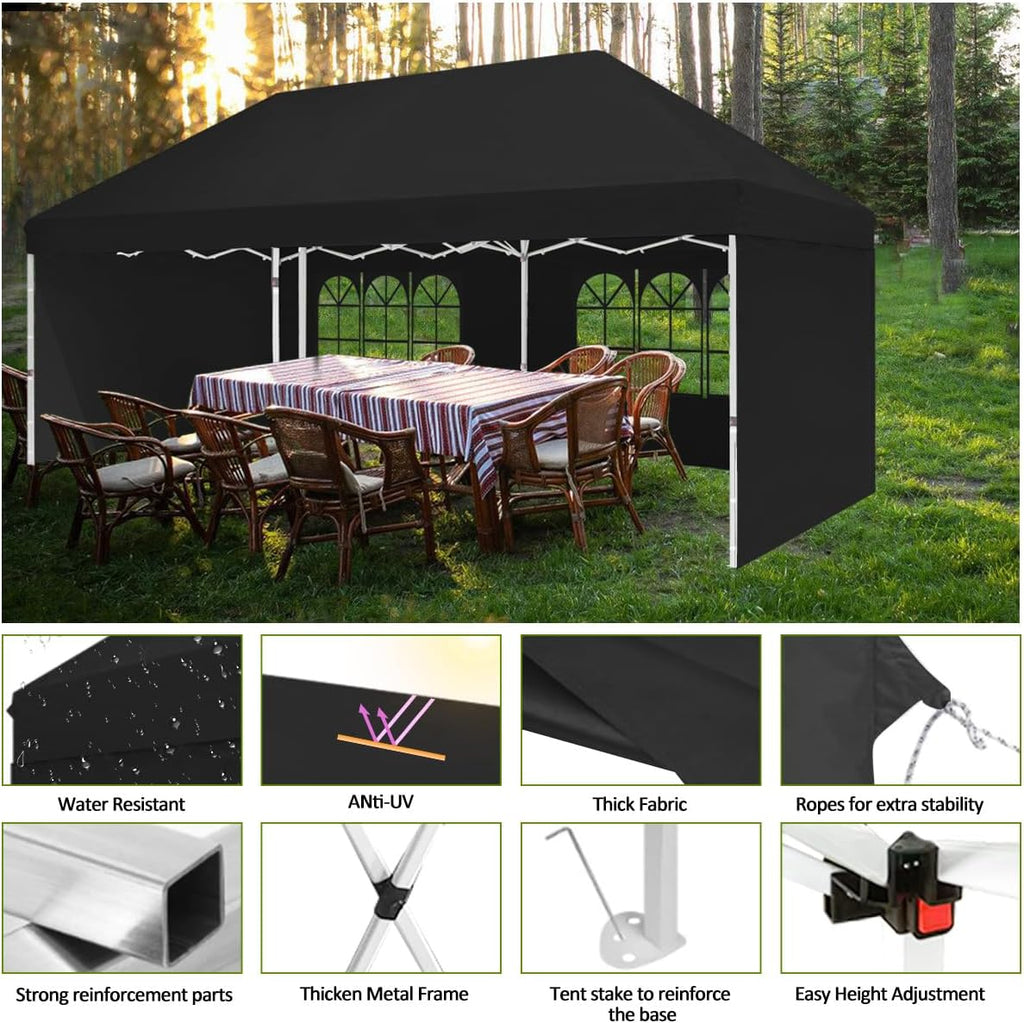 Eachbid 10x20 Pop Up Canopy Gazebo with 4 Removable Sidewalls, Windows, Carry Bag, Portable Waterproof Outdoor Tent, Commercial Instant Gazebo Tent for Patio/Outdoor/Wedding Parties and Events