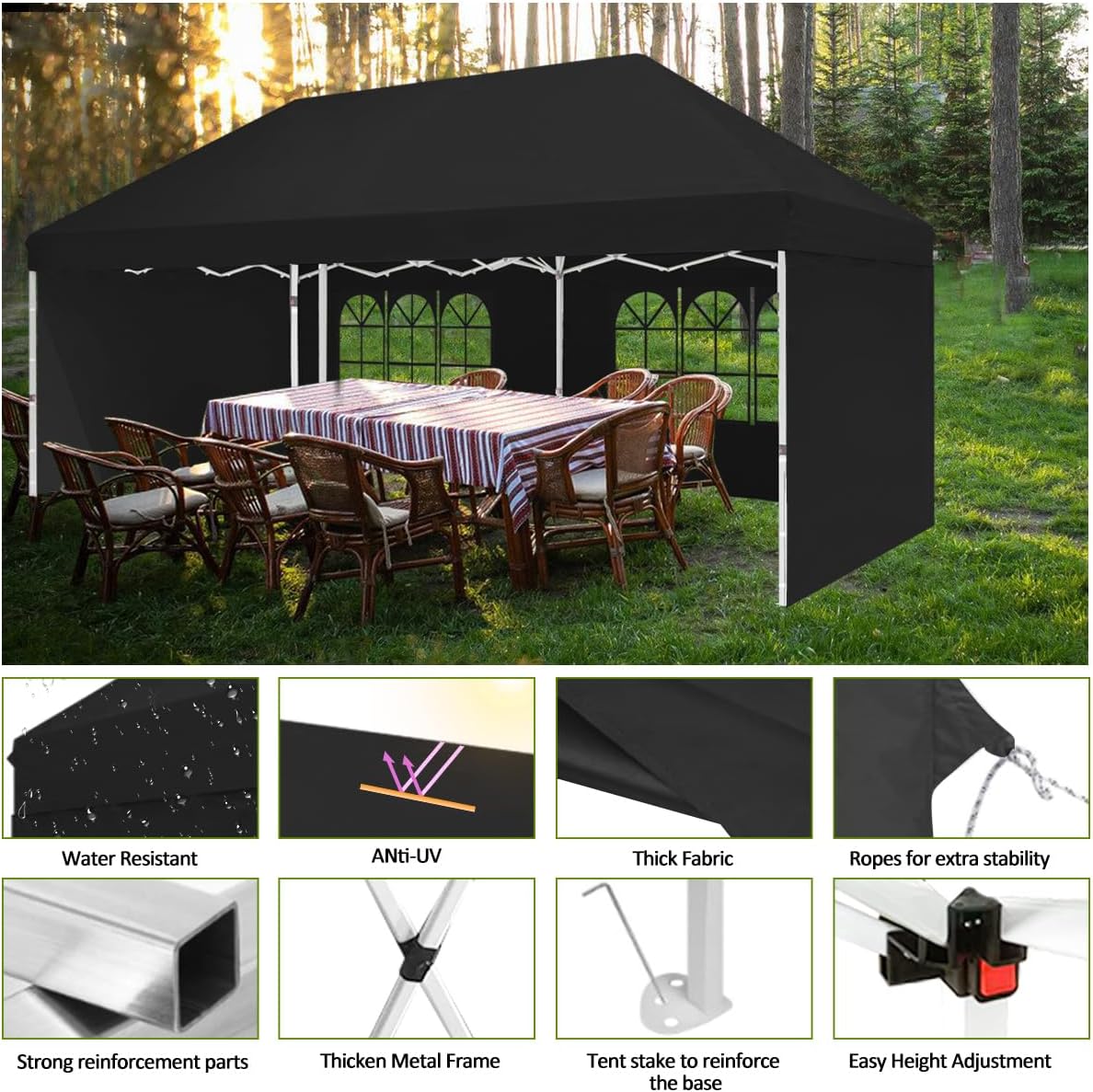 Eachbid 10x20 Pop Up Canopy Gazebo with 4 Removable Sidewalls, Windows, Carry Bag, Portable Waterproof Outdoor Tent, Commercial Instant Gazebo Tent for Patio/Outdoor/Wedding Parties and Events