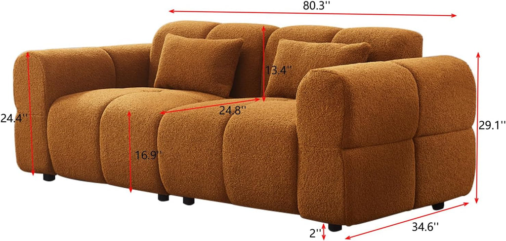 80' Modern Sofa Couch, Comfy Deep Seat Lambswool Cloud Sofa, Upholstered 3-Seater Boucle Couch, Oversized Loveseat for Living Room, Bedroom, Office, Apartment(Coffee)