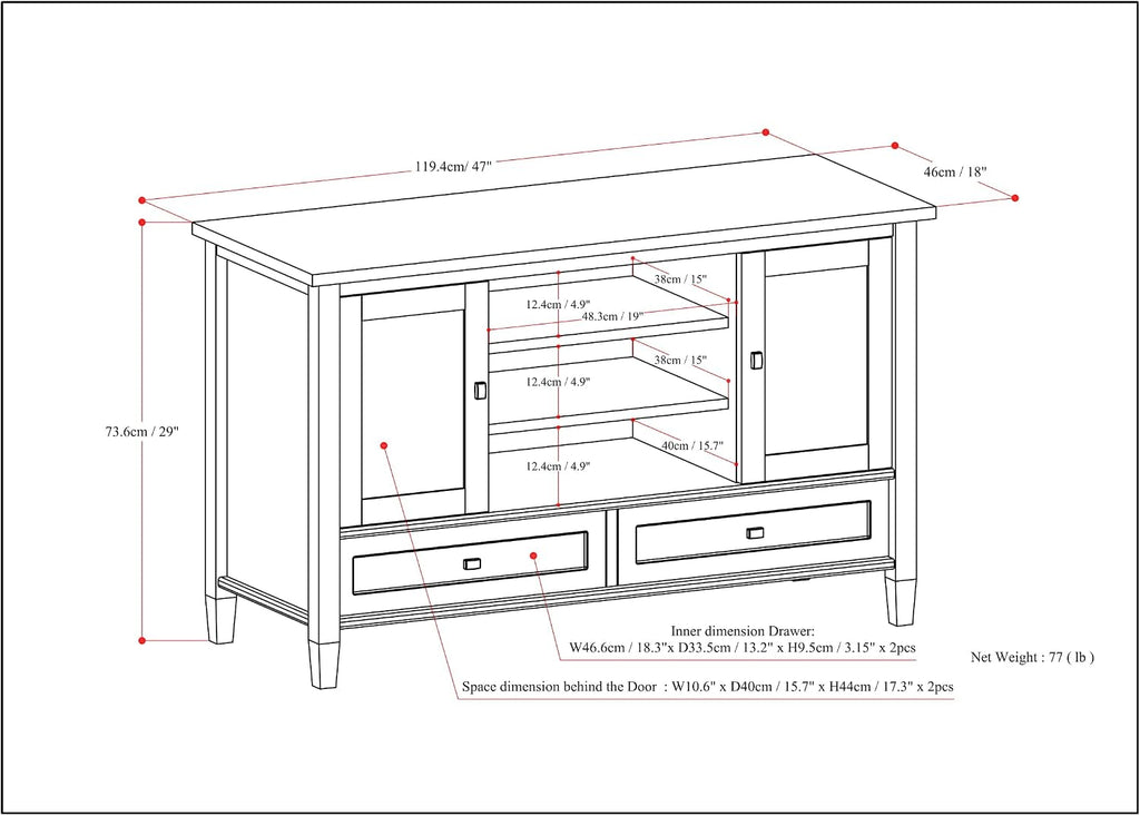 SIMPLIHOME Warm Shaker TV Stand - 47 inch Wide Solid Wood Media Console in Distressed Grey, Transitional Entertainment Center for TVs up to 50 Inches with 2 Cabinets, 2 Drawers, and Cord Management