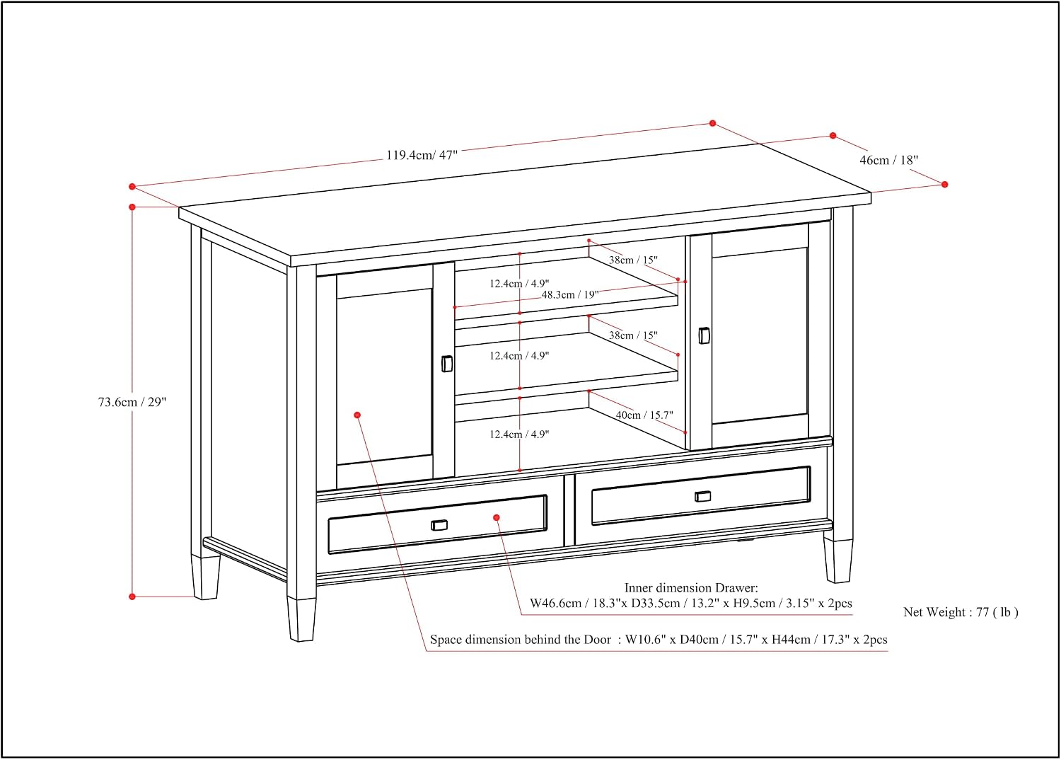 SIMPLIHOME Warm Shaker TV Stand - 47 inch Wide Solid Wood Media Console in Distressed Grey, Transitional Entertainment Center for TVs up to 50 Inches with 2 Cabinets, 2 Drawers, and Cord Management