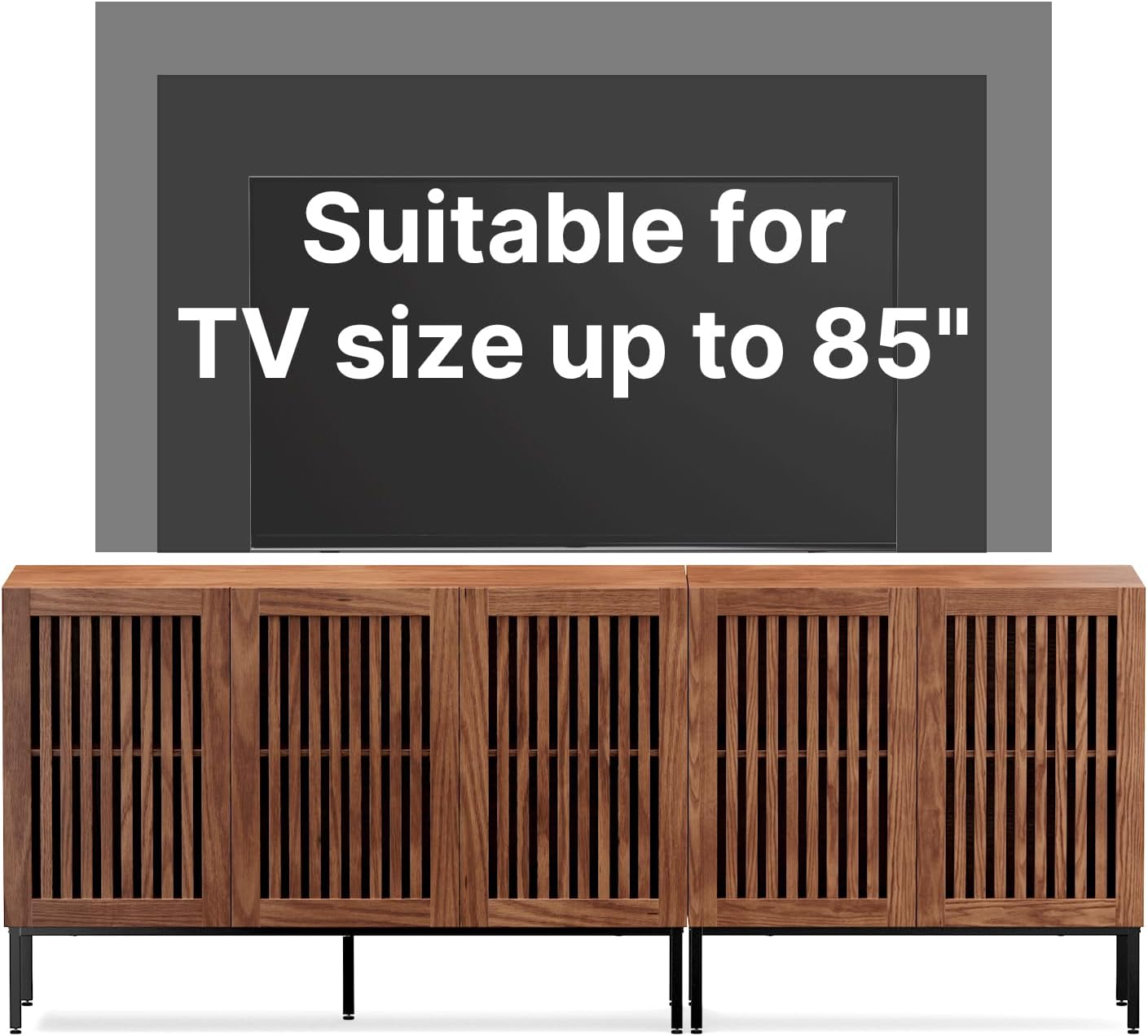 BVIUNTWO Farmhouse TV Stand for TVs up to 85 inch, 2 in 1 Entertainment Center TV Console with Metal Base & Storage Cabinets,Media Console for Living Room, Dark Brown