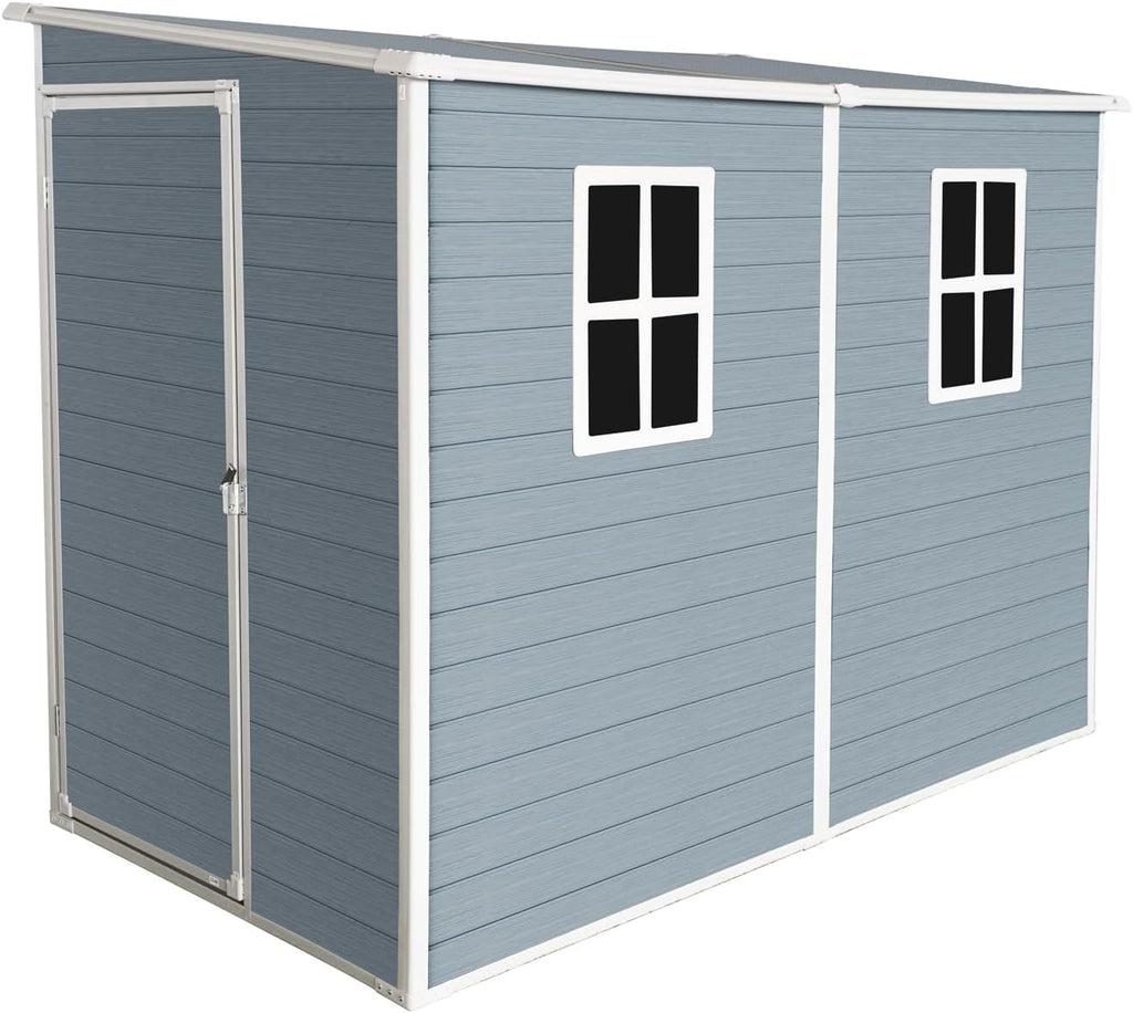 4x8 ft Outdoor Resin Storage Shed with Floor and 2 Windows, Waterproof Plastic Garden Shed with Lockable Door and Air Vents, All-Weather Tool Sheds for Backyard, Patio, Lawn (Grey)