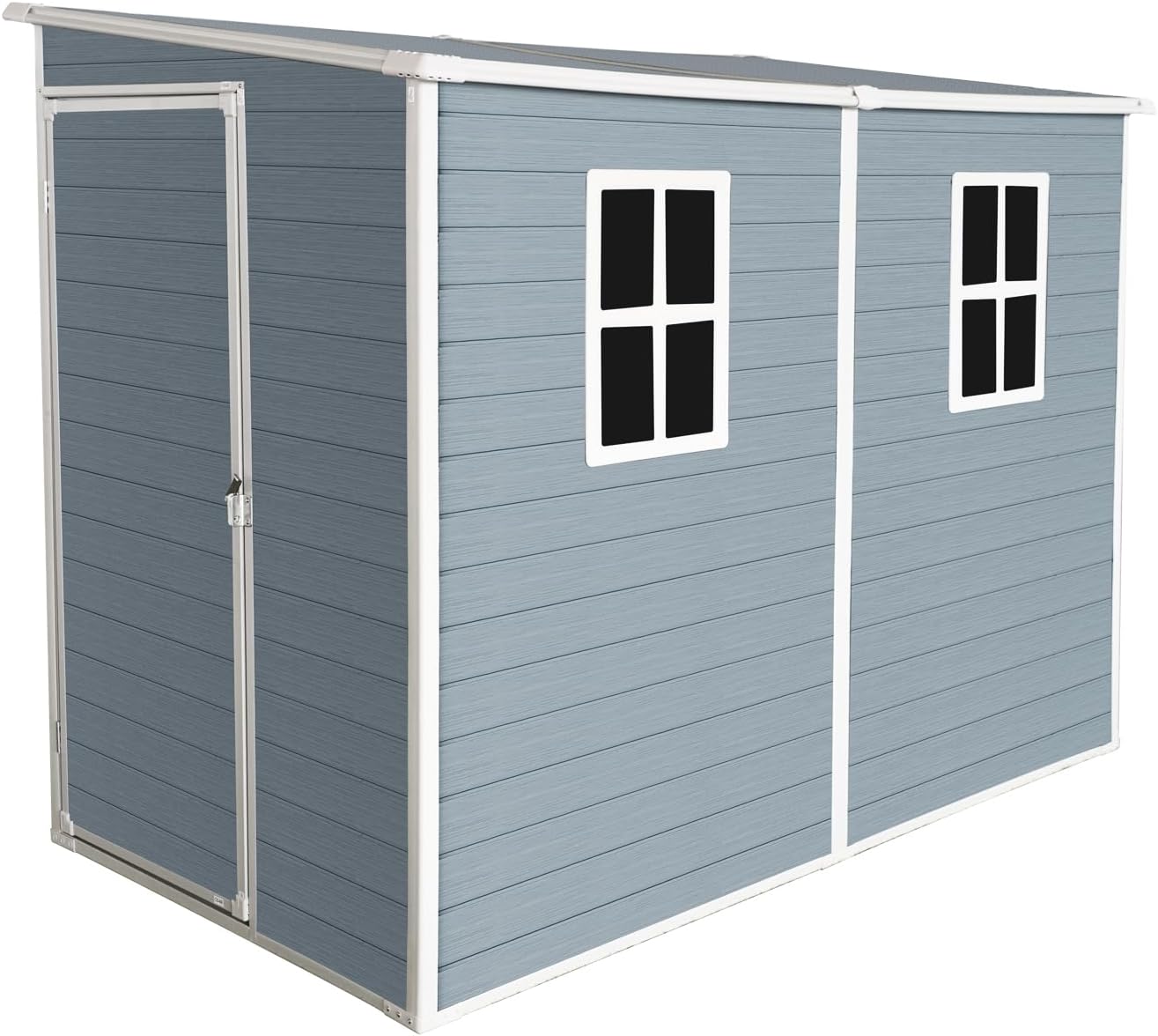 4x8 ft Outdoor Resin Storage Shed with Floor and 2 Windows, Waterproof Plastic Garden Shed with Lockable Door and Air Vents, All-Weather Tool Sheds for Backyard, Patio, Lawn (Grey)