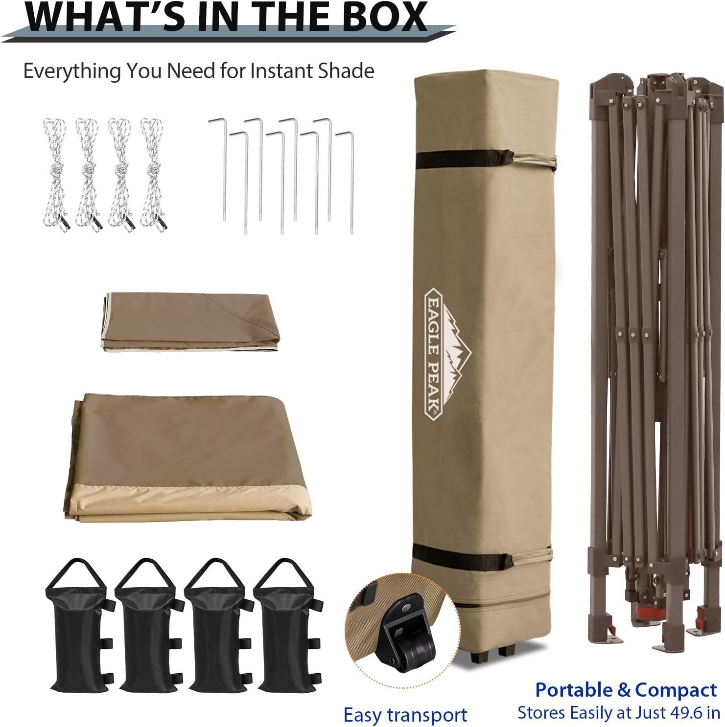 EAGLE PEAK 13x13 Straight Leg Pop Up Canopy Tent Instant Outdoor Canopy Easy Single Person Set up Folding Shelter w/Auto Extending Eaves 169 Square Feet of Shade (Beige)