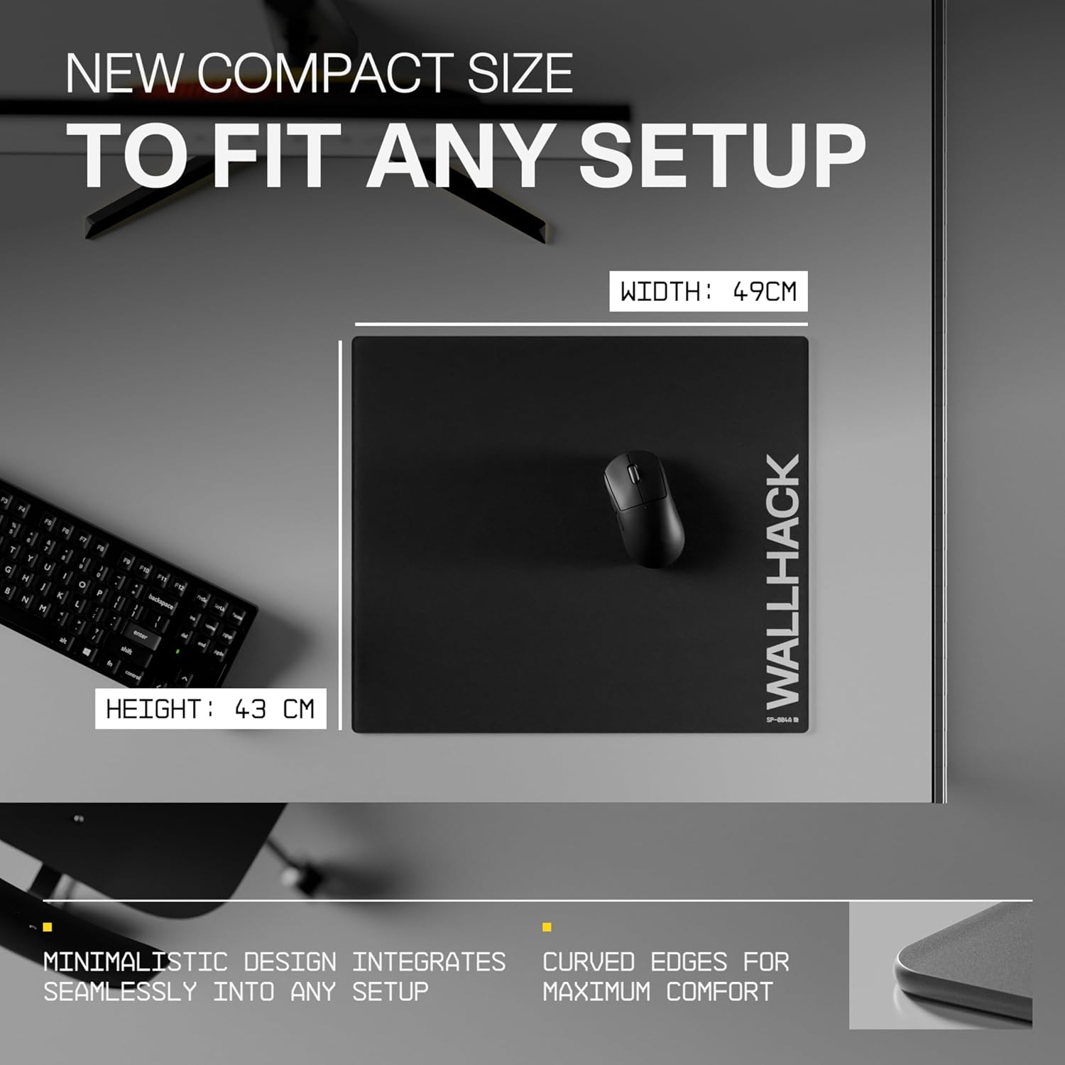 Wallhack SP-004A Black Glass Gaming Mouse Pad – 4th Gen Micro-Etched Surface, Medium Mousepad for Esports, Ultra-Fast Glide with Stopping Power, Tempered Glass, Durable & Portable, 15.4'x17.7' | Black