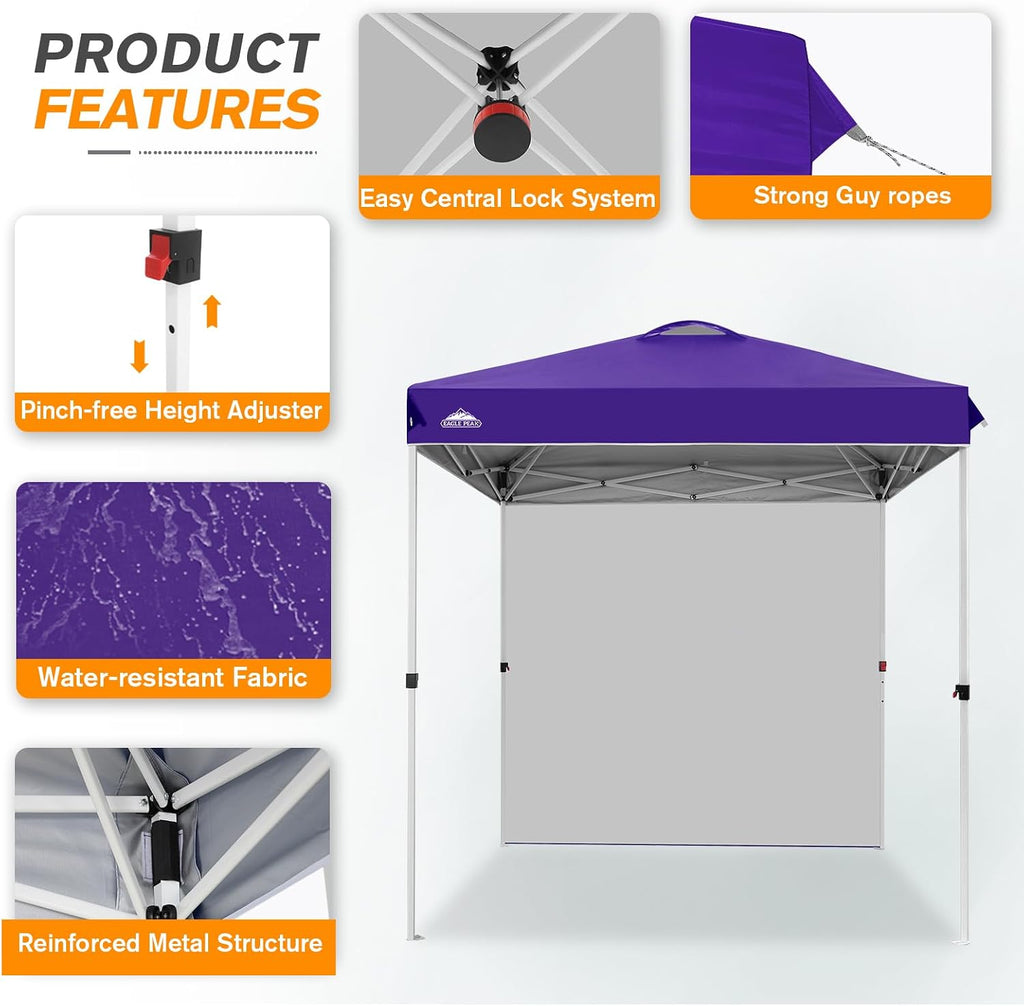 EAGLE PEAK Commercial Canopy 6.6x6.6 Pop Up Canopy Tent with 1 Sidewall, Easy Setup Heavy Duty Instant Event Shelter for Vendors & Markets, Outdoor Sun Shade, Purple