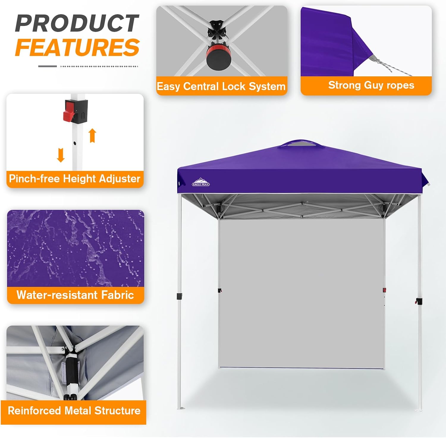 EAGLE PEAK Commercial Canopy 6.6x6.6 Pop Up Canopy Tent with 1 Sidewall, Easy Setup Heavy Duty Instant Event Shelter for Vendors & Markets, Outdoor Sun Shade, Purple