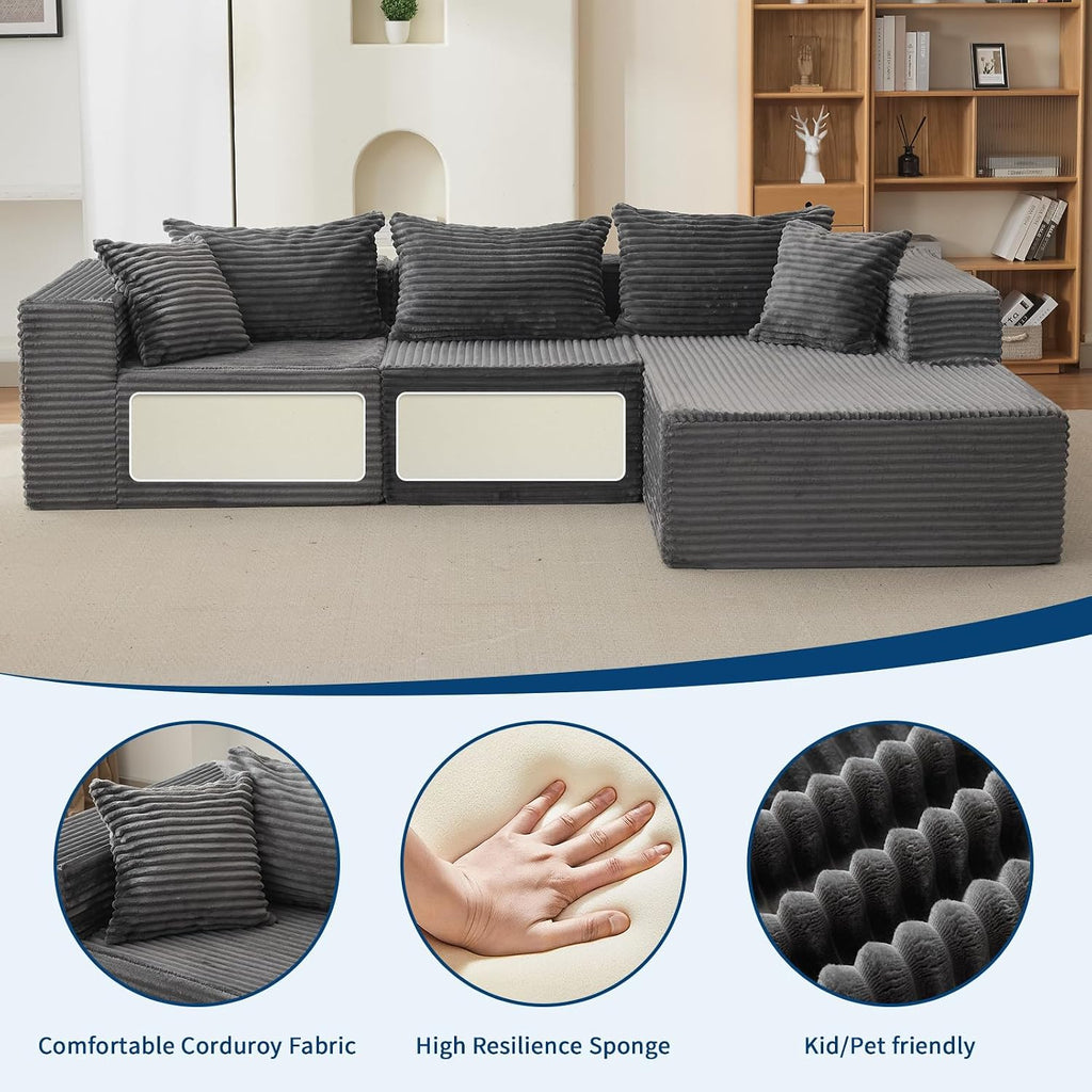 Garvee 106' Comfy Cloud Sectional Couch with Chaise, Boneless L Shaped Sofa | Fluffy Gray Couches for Living Room, Modular Sofa Couch & Bed, No Assembly Required, (Gray, Right Facing Chaise)
