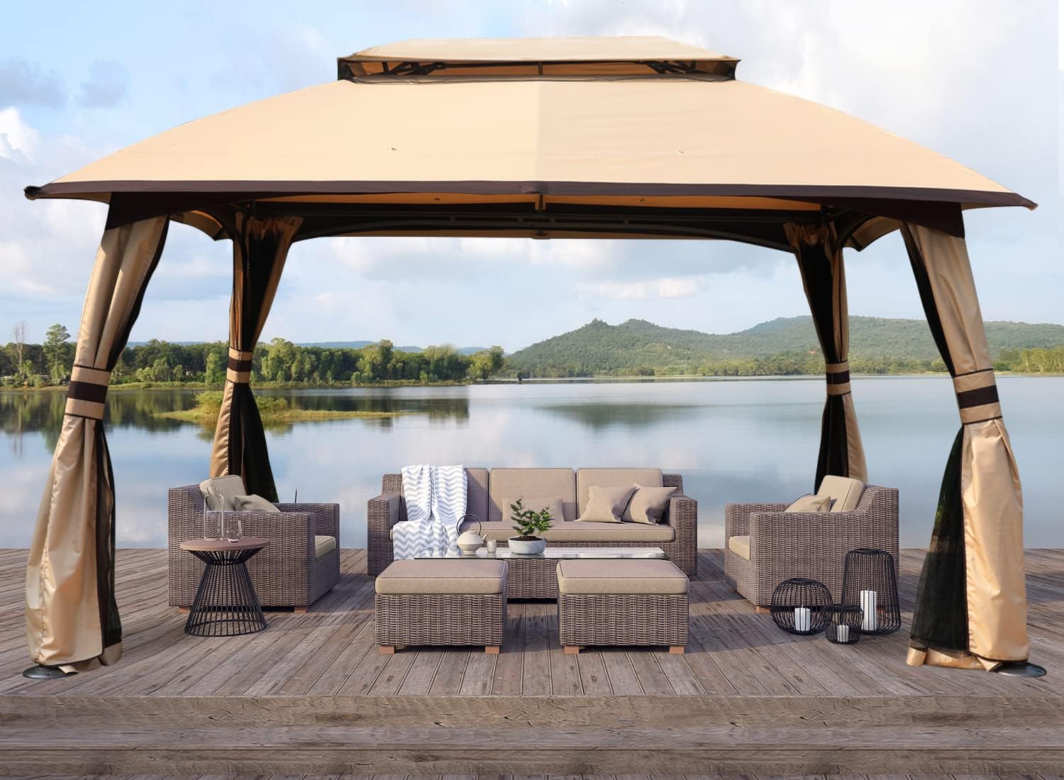 ABCCANOPY 10x13 Outdoor Gazebo - Patio Gazebos with Mosquito Netting and Double Roof for Backyard, Garden or Lawn (Khaki)