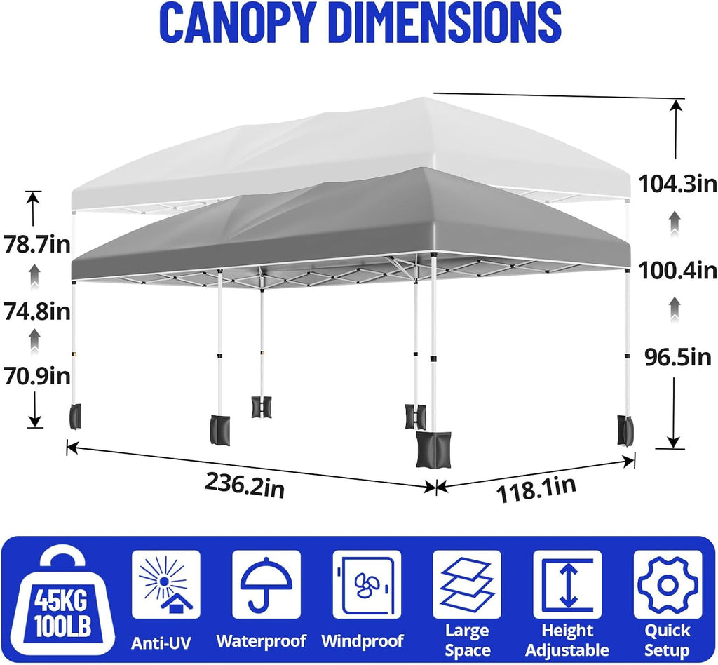 10X20Ft Pop Up Wedding Party Tent with 6 Sidewalls - Heavy Duty Commercial Outdoor Canopy, Waterproof Gazebo Canopy Tent, Canopy All Season with Storage Bag, Gray