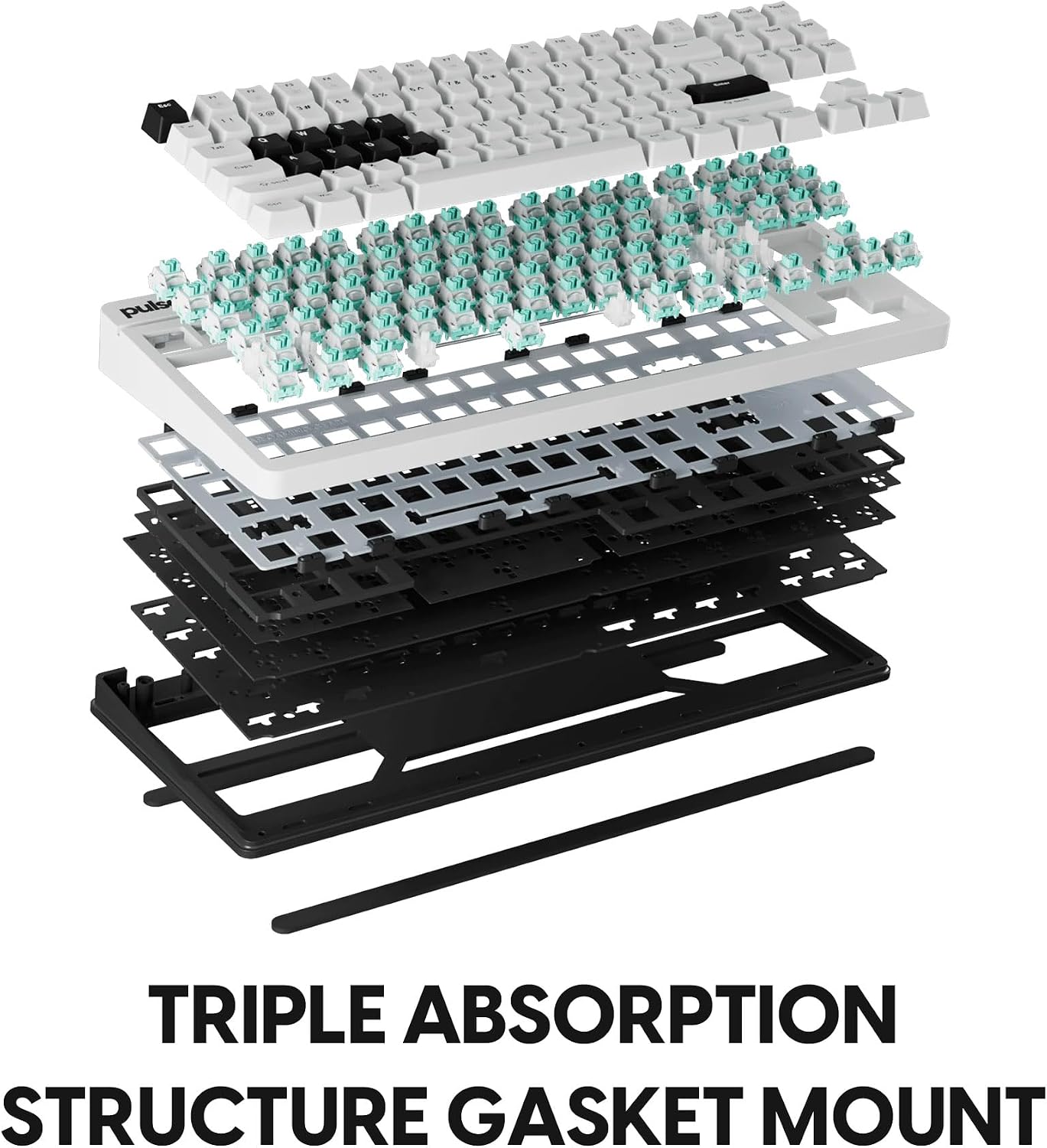 Pulsar XBOARD QS Mechanical Gaming Keyboard – QMK/VIA, Hot Swappable Linear Switch, TKL Layout Gasket Mount, Aluminum Frame, RGB LED Backlit, Knob, Dual PC Quick Switch for Mac/Windows (White)