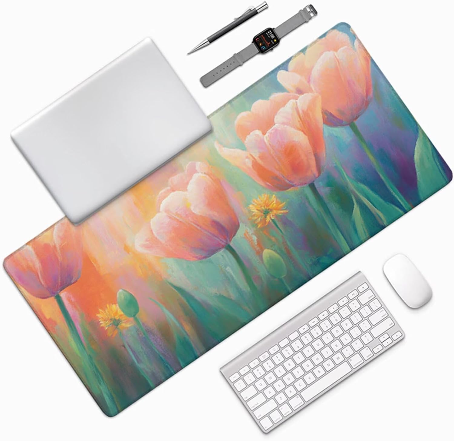 Flower Mouse Pad, Gaming Mouse Pad 64x32in, Desk Mat with Stitched Edges, Large Mousepad Waterproof, Gaming Accessories Keyboard Mat, Office Desk Accessories, for Gamer Computer Office, Pink Z-7495
